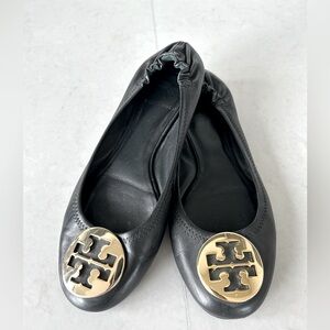 Authentic Tory Burch Classic Logo Buckle Leather Flats